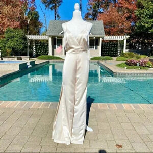 NWT BHLDN ML Monique Lhuillier Doutzen Wide Leg Jumpsuit Wedding Cream White